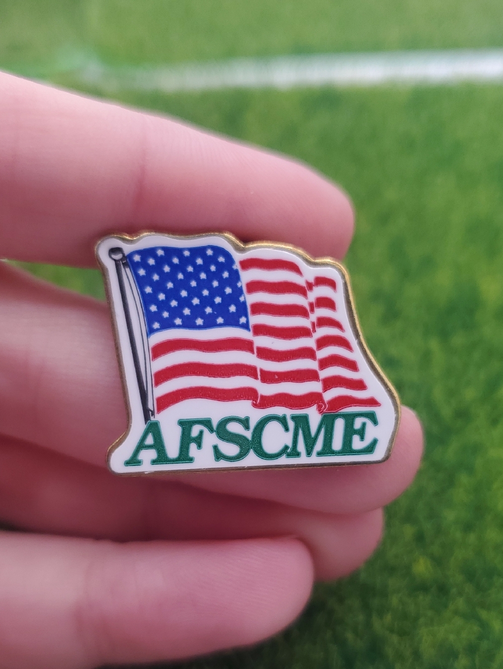 AFSCME American Flag Enamel Pin - Red, White, Blue, Green B910